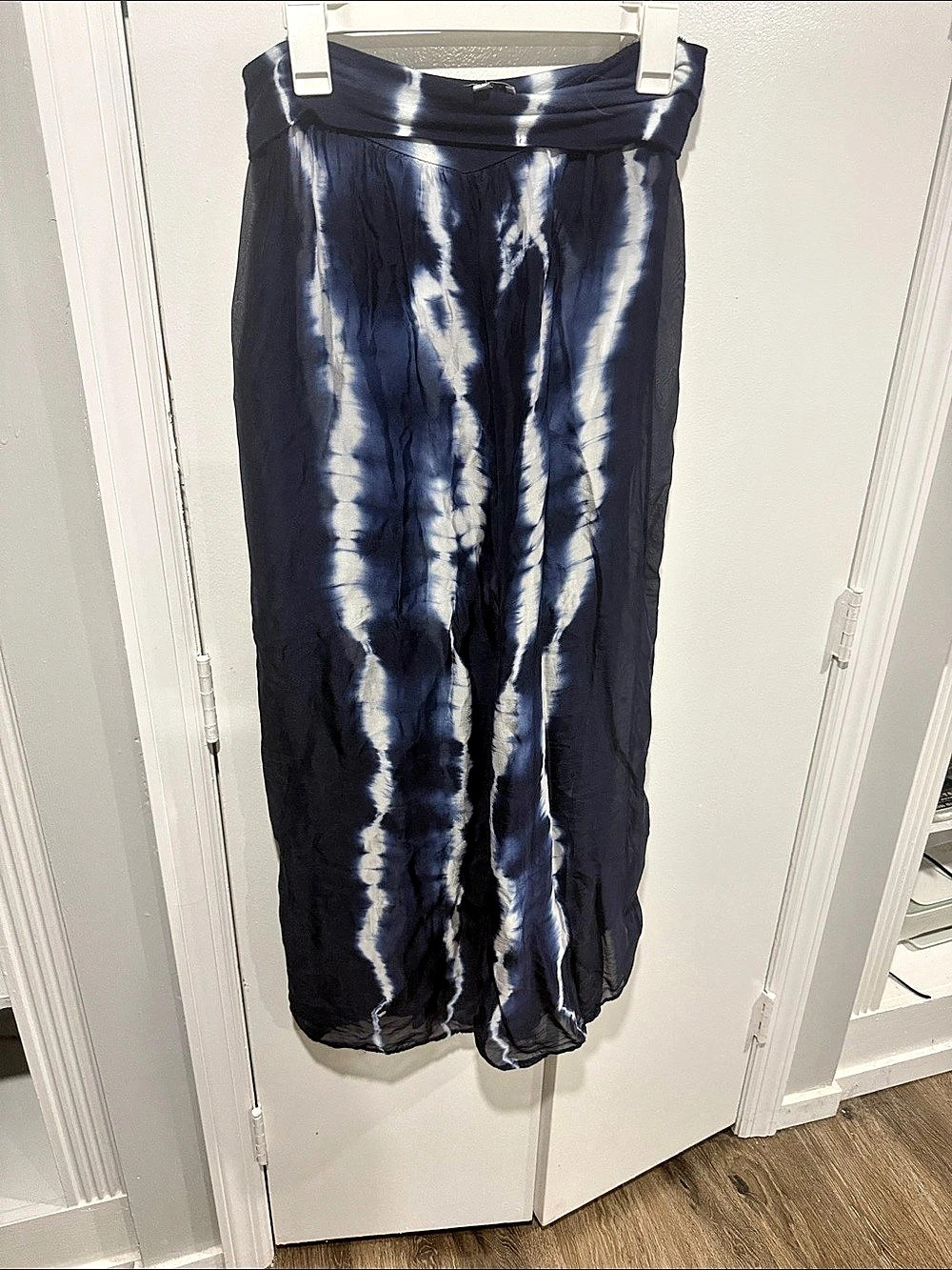 Belle France Tie-Dye Wide Leg Pants in Blue & White